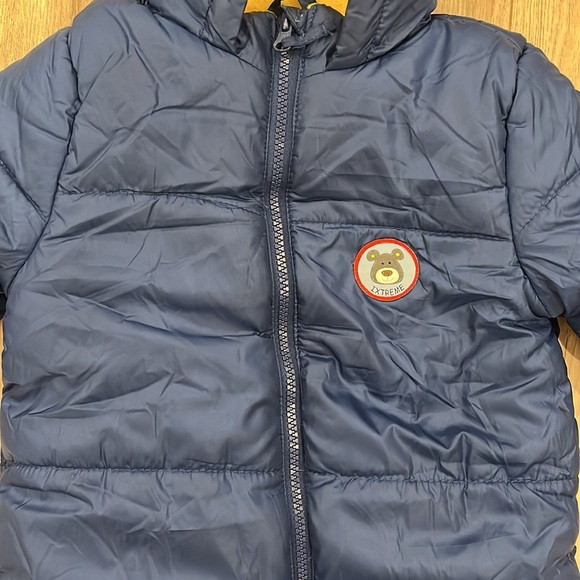 Navy Blue Hooded Snowsuit with Yellow Lining - Picture 3 of 9